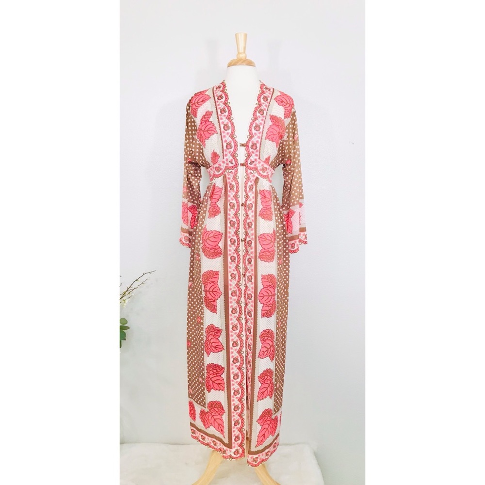 Emilio Pucci Brown and Pink Floral Long Robe - Picture 2 of 14